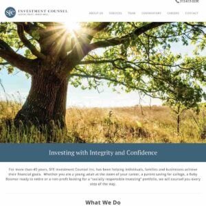 Preview image of a website for a financial advisor in Los Angeles with copy writing, graphic design imagery of an oak tree for the responsive website.